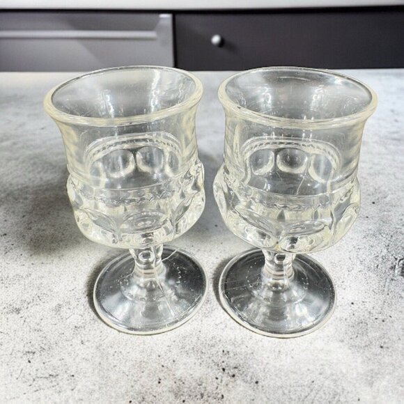 Vintage Kings Crown Clear Cordial Glasses Footed Goblets Glasses Set 2 Glassware - Picture 1 of 10